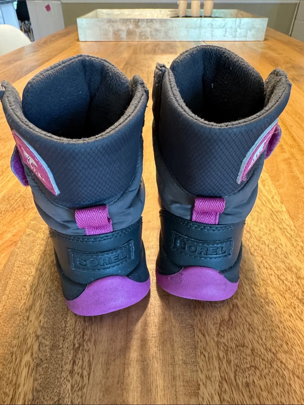 Sorel Kids Black Winter Boots with Pink Soles